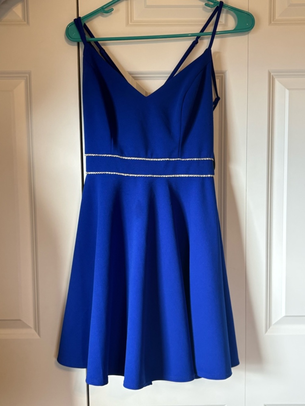 Royal Blue Spaghetti Strap Fit & Flare Dress with Beaded Waist